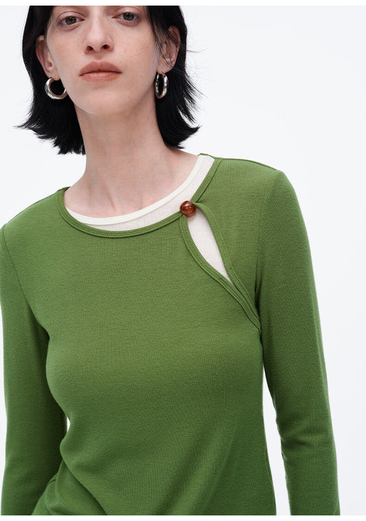 Green Long Sleeve Sweater with White Base