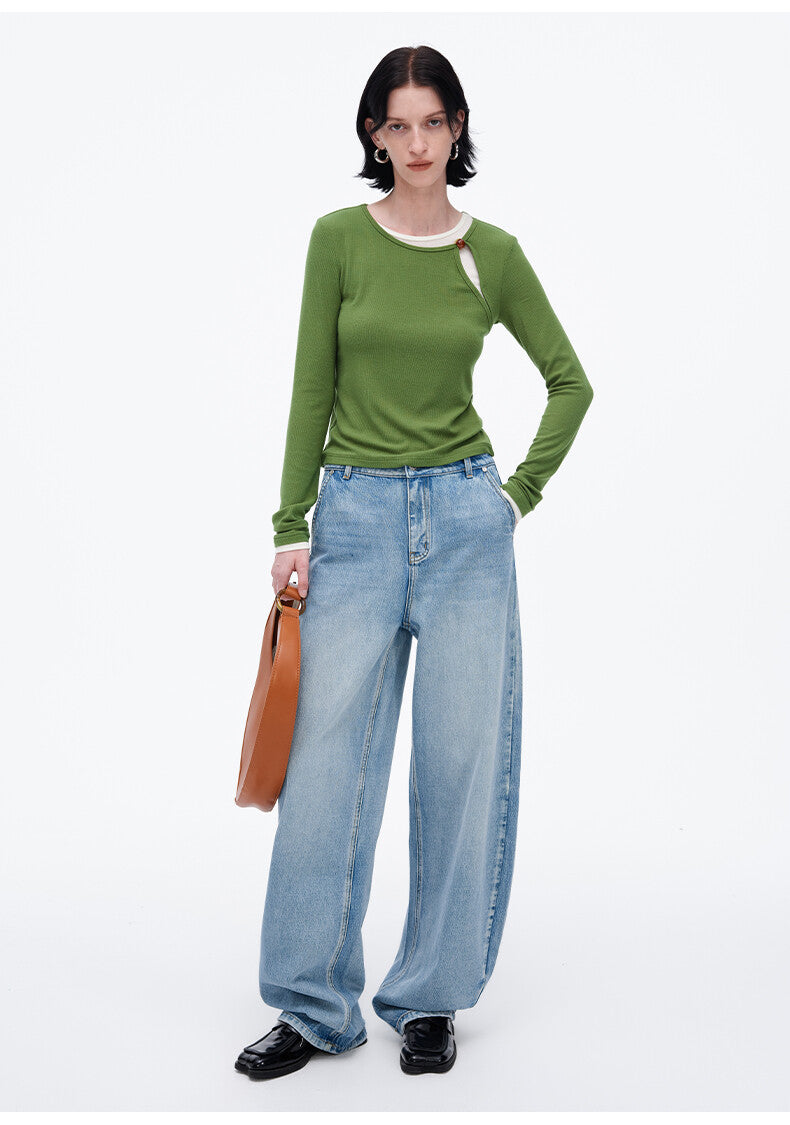 Green Long Sleeve Sweater with White Base