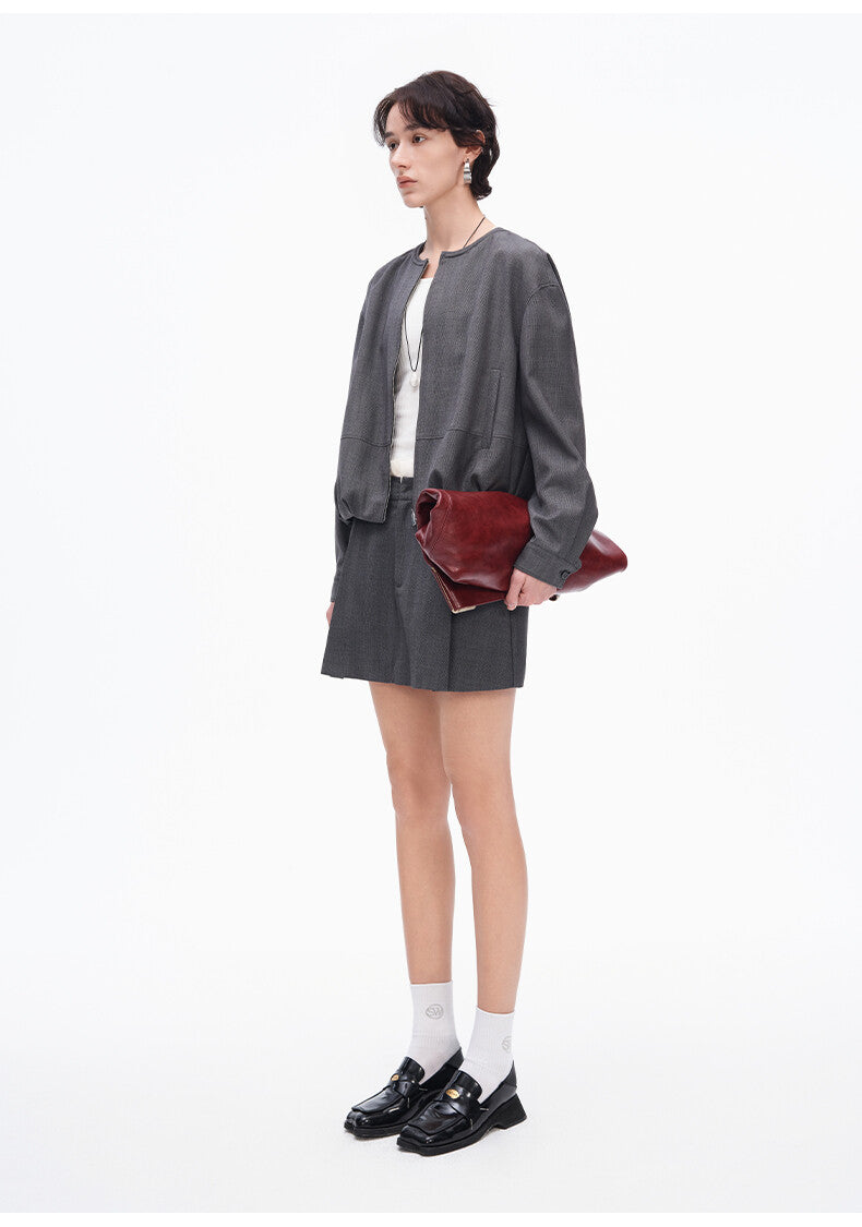 Dark Grey Short Loose Jacket & Chino Shorts Set