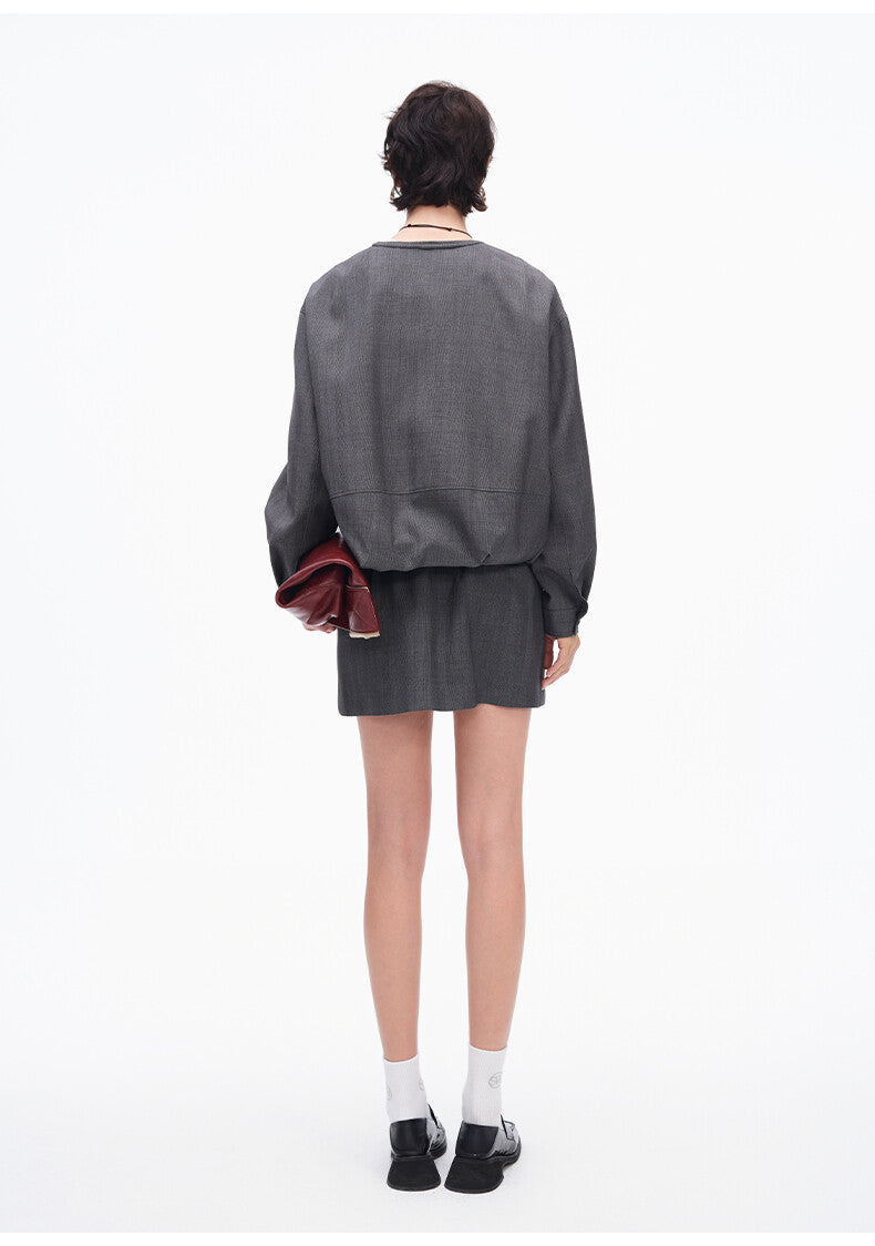 Dark Grey Short Loose Jacket & Chino Shorts Set