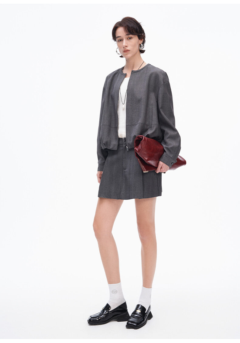 Dark Grey Short Loose Jacket & Chino Shorts Set