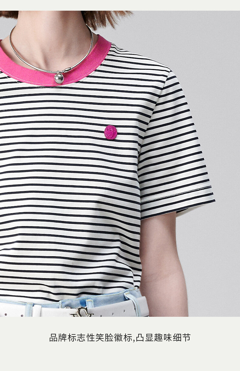 Retro Revival: White T-Shirt with Multi-Color Stripes
