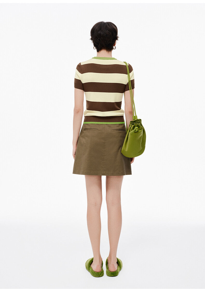 Vintage Cool: Old-School Brown Creamie & Green Striped T-Shirt