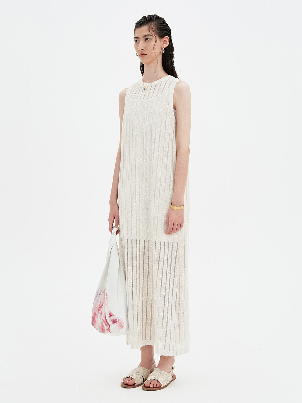 Ethereal Allure: White Transparent Sleeveless Maxi Dress