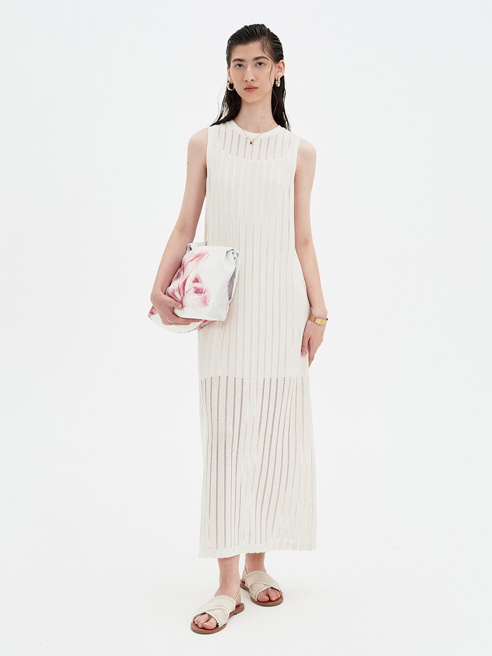 Ethereal Allure: White Transparent Sleeveless Maxi Dress