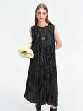 Timeless Elegance: Black Sleeveless Maxi Pleated Dress
