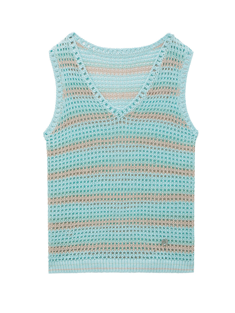 Knitted Blue Striped Sleeveless Top & Green Flare Pants Set