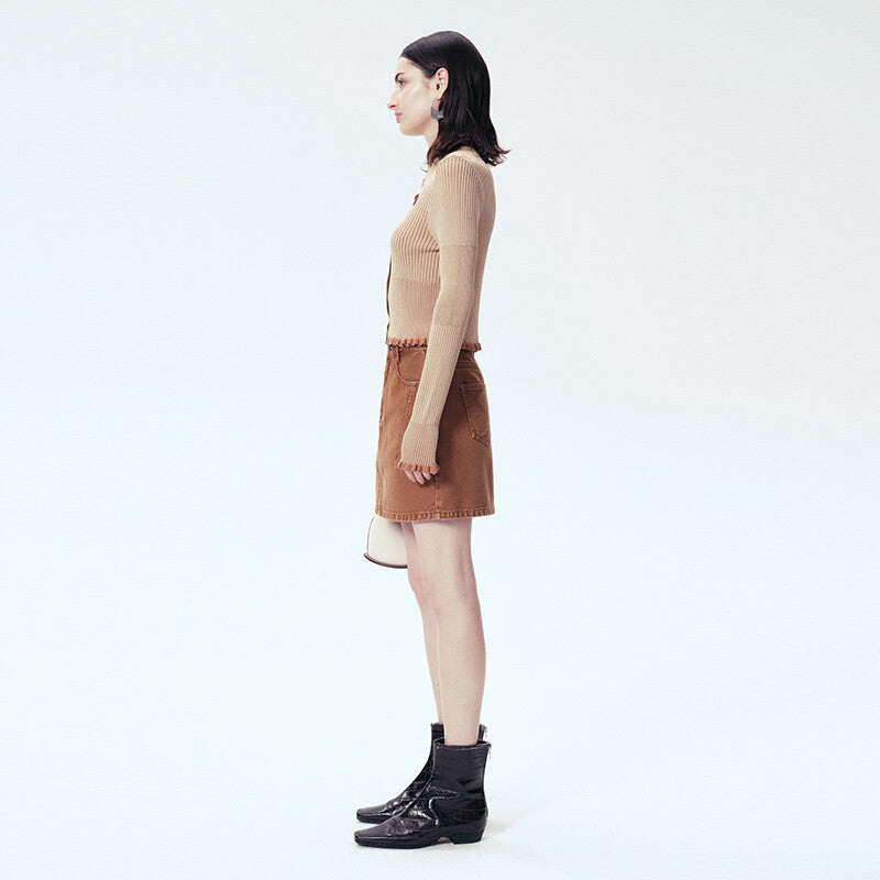 Classic Brown Slim-Fit Sweater & Skirt Set – Effortless Sophistication