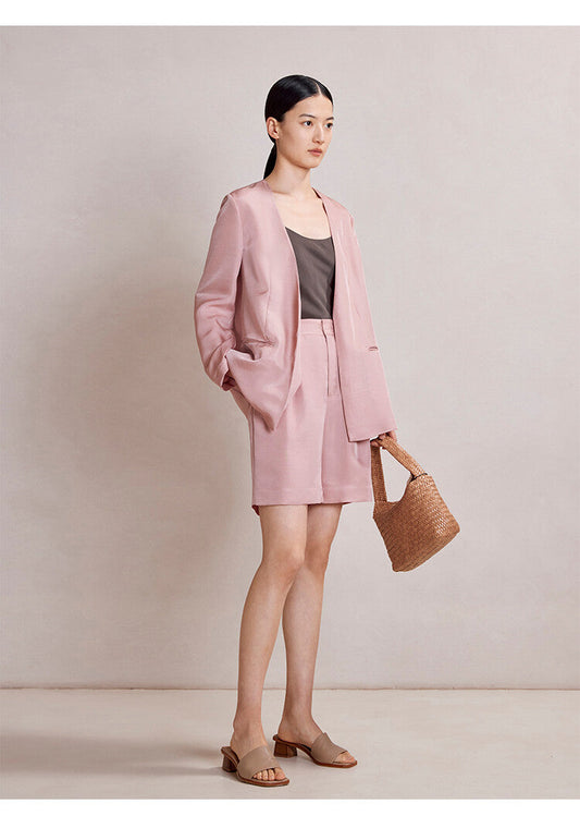 Light Pink Long-Sleeve Suit Top & Short Set