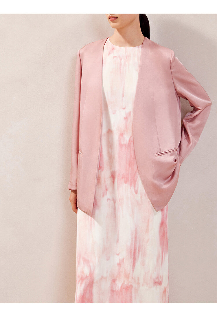 Light Pink Long-Sleeve Suit Top & Short Set