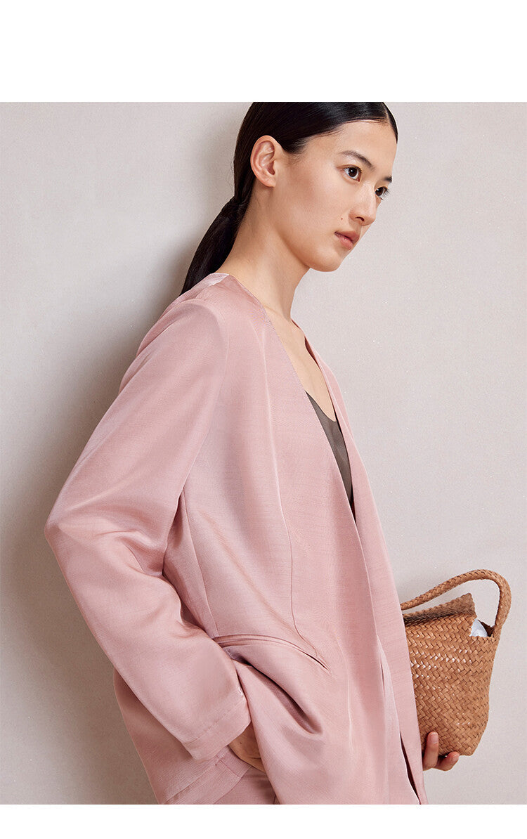 Light Pink Long-Sleeve Suit Top & Short Set