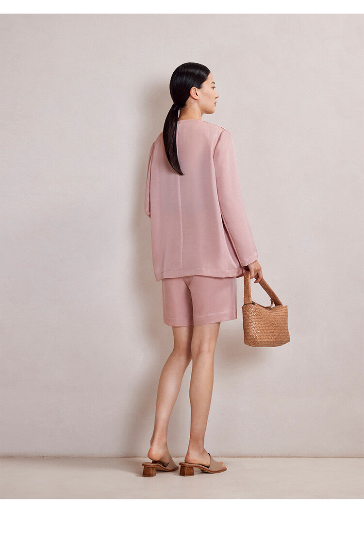 Light Pink Long-Sleeve Suit Top & Short Set