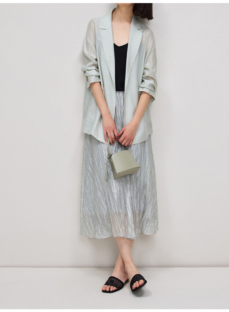 Light Green Long-Sleeve Suit Top & Short Set