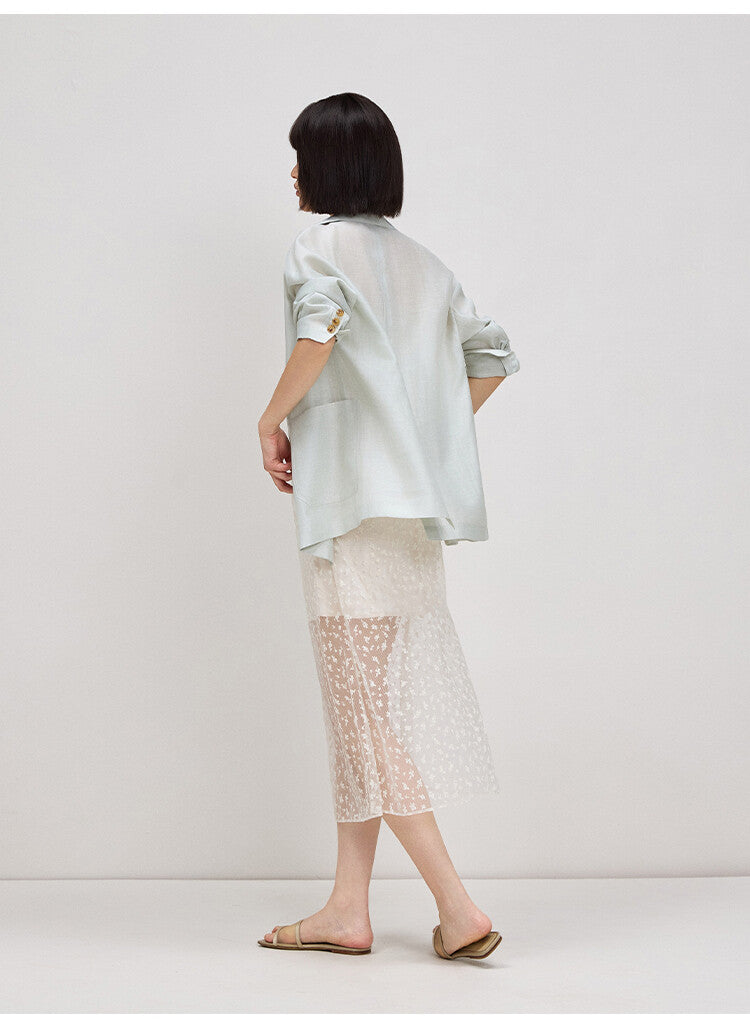 Light Green Long-Sleeve Suit Top & Short Set