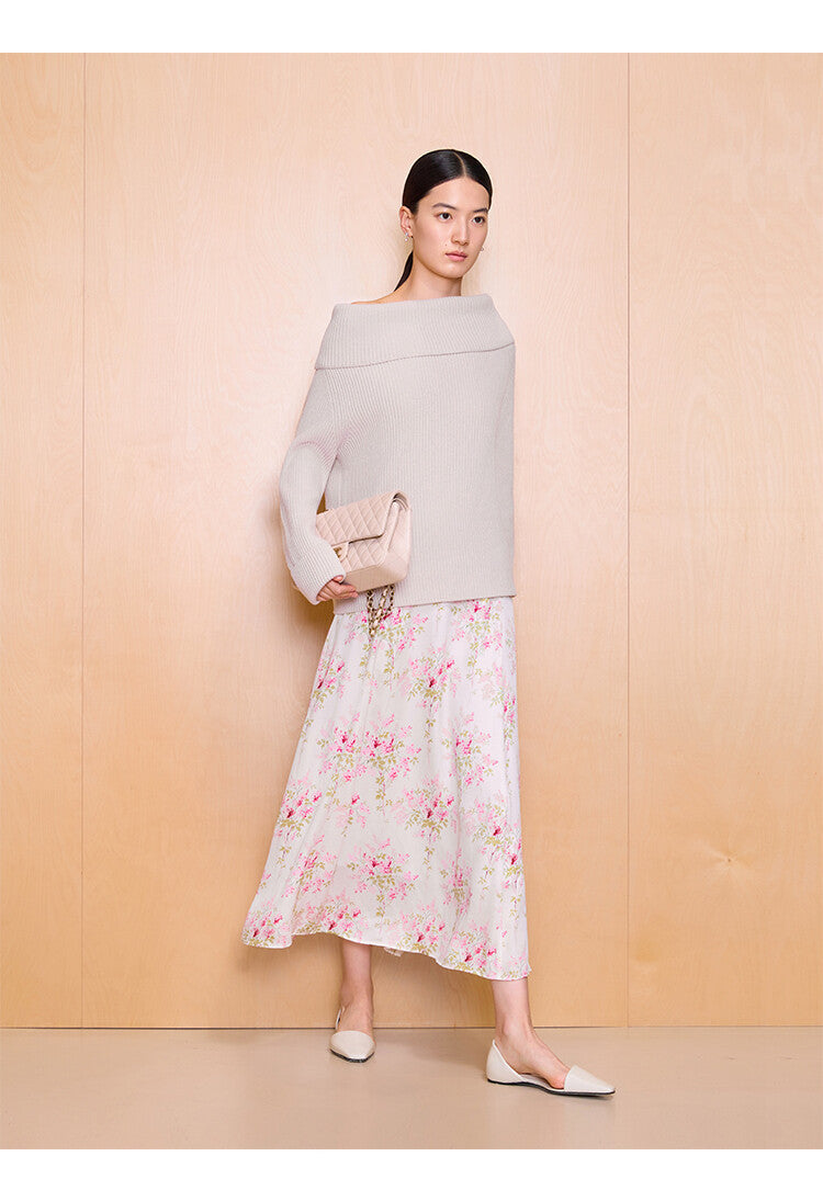 Maxi Loose Chiffon Skirt with Delicate Flower Print
