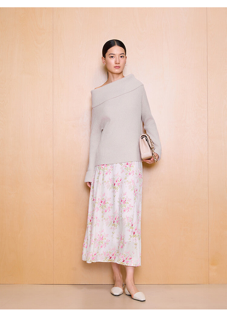 Maxi Loose Chiffon Skirt with Delicate Flower Print