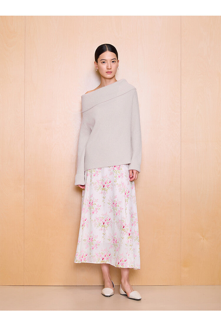 Maxi Loose Chiffon Skirt with Delicate Flower Print