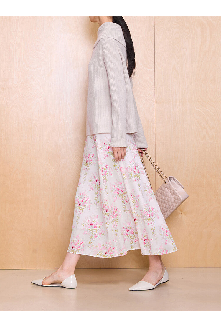 Maxi Loose Chiffon Skirt with Delicate Flower Print
