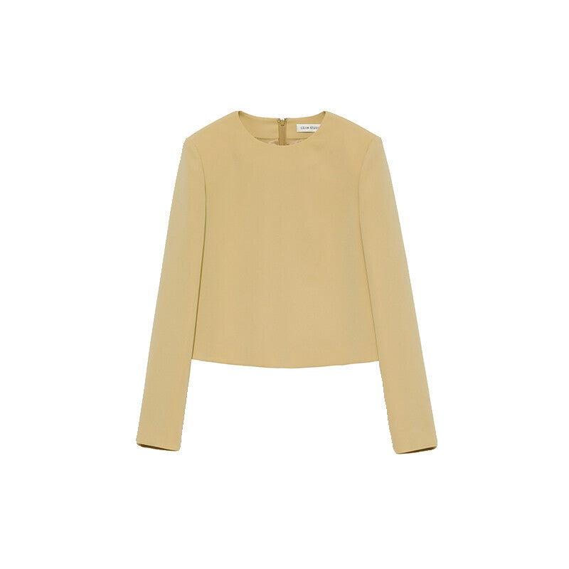Mustard Yellow Suit Set with Long Sleeve Top & Straight Midi Skirt