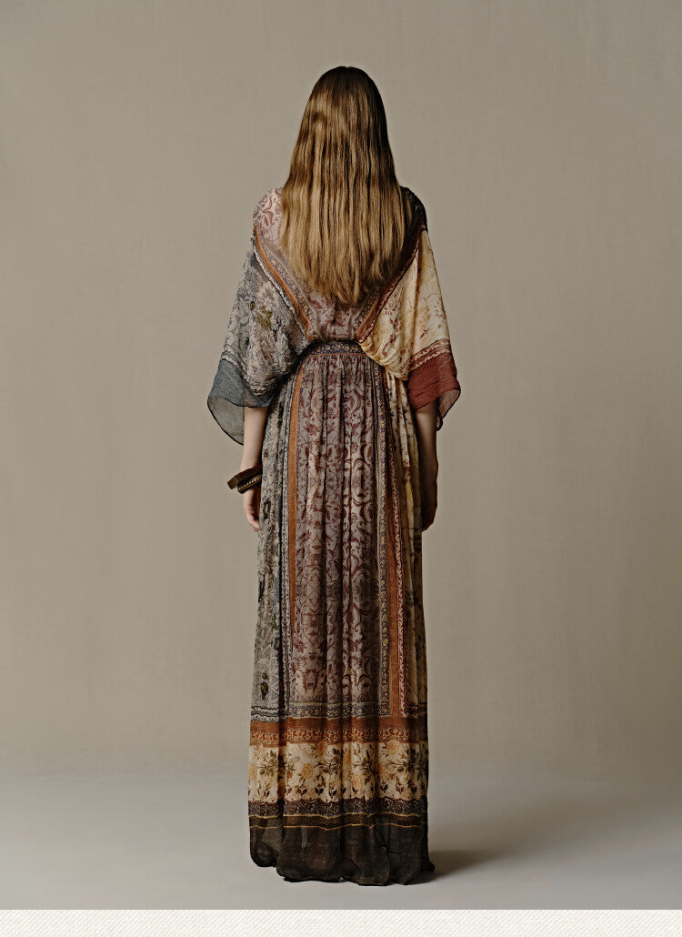 V-NECK Ancient Maxi Boho Print Dress