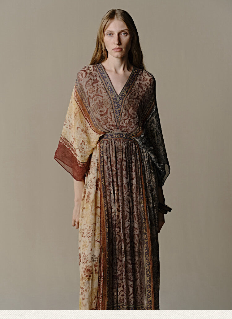 V-NECK Ancient Maxi Boho Print Dress