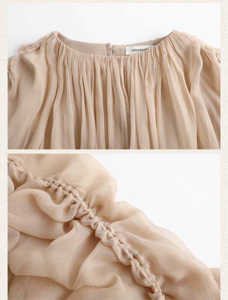Goddess Venus Pleat Beige Maxi Dress