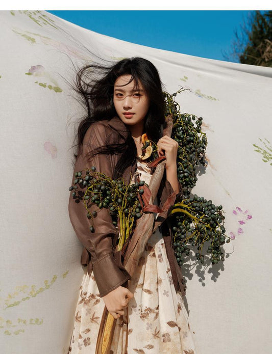New Maxi Boho Dress with leaves Print
