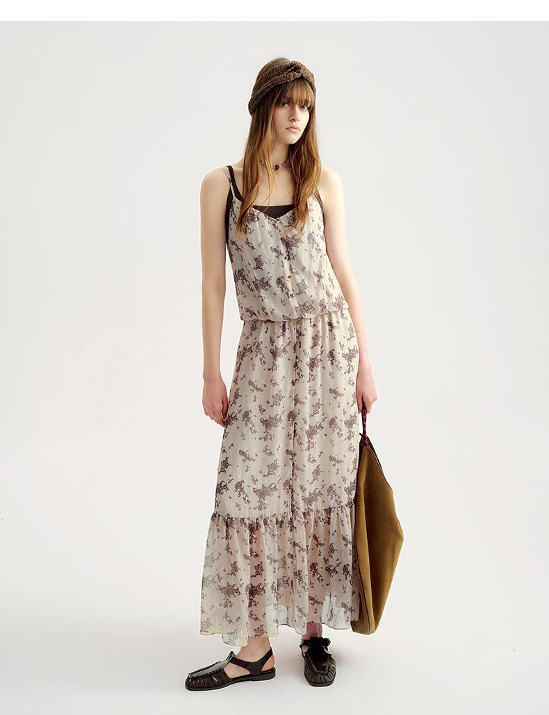 Long Creamie White Maxi Boho Dress with Conceptual Print
