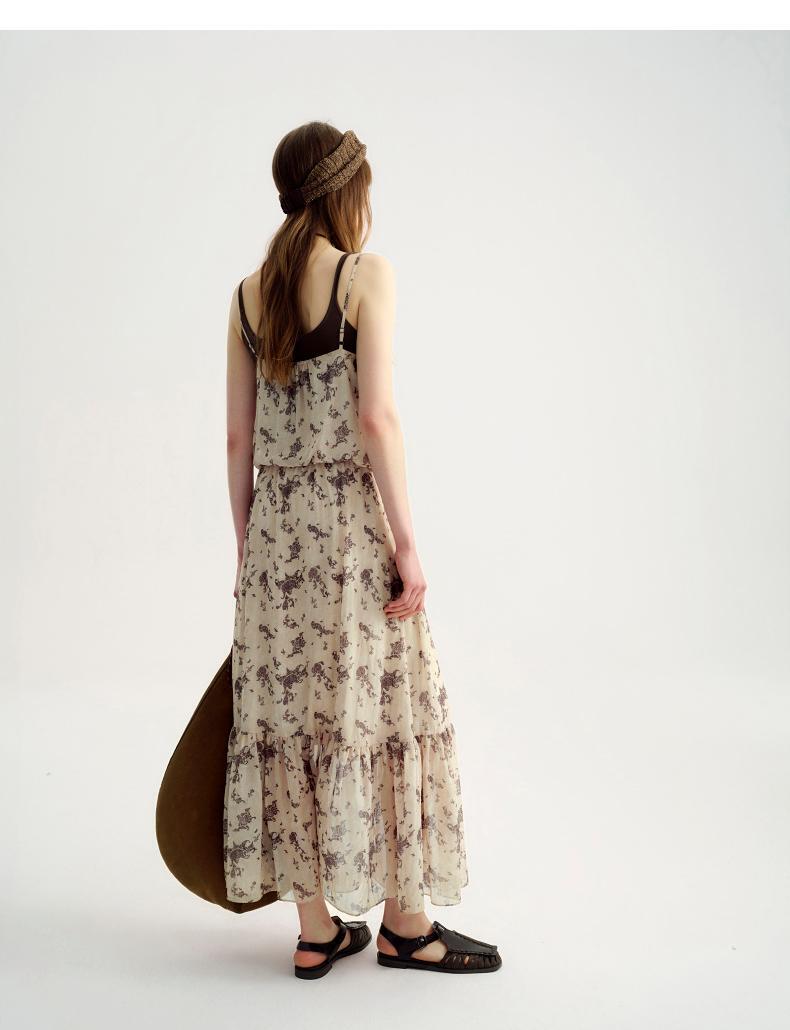Long Creamie White Maxi Boho Dress with Conceptual Print