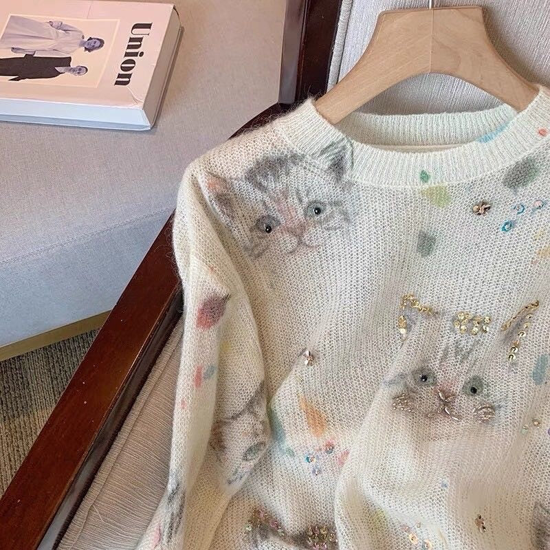 Spring kitty sweater blouse