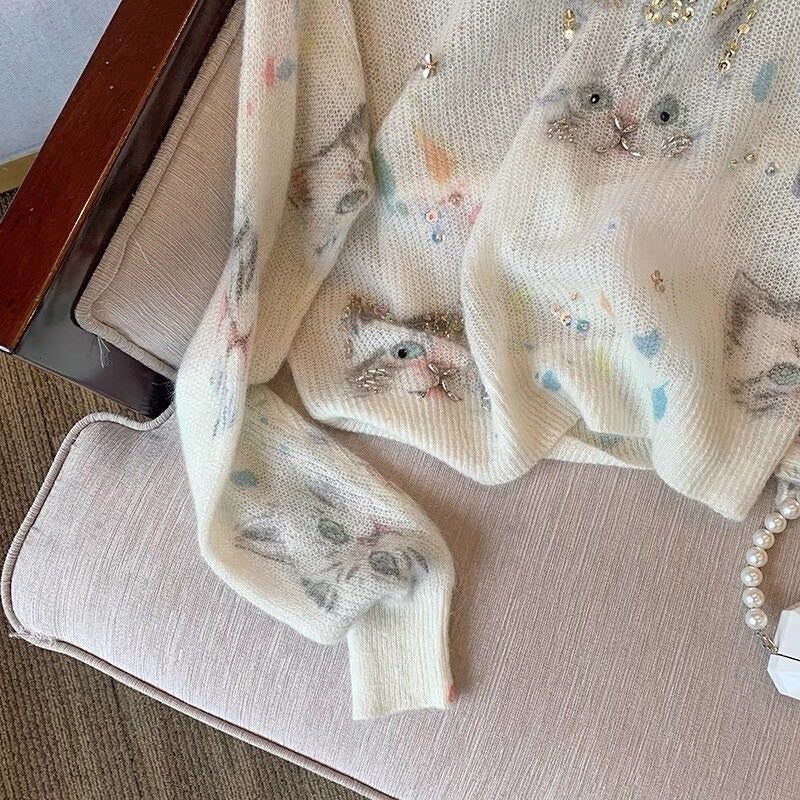 Spring kitty sweater blouse