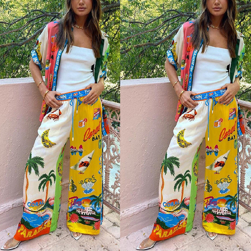 2025 NEW Graffiti Satin Set Chic European Style 