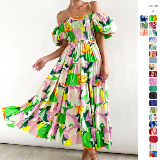 2025 NEW Summer Chic Puff Sleeve Slim Fit Maxi Dress
