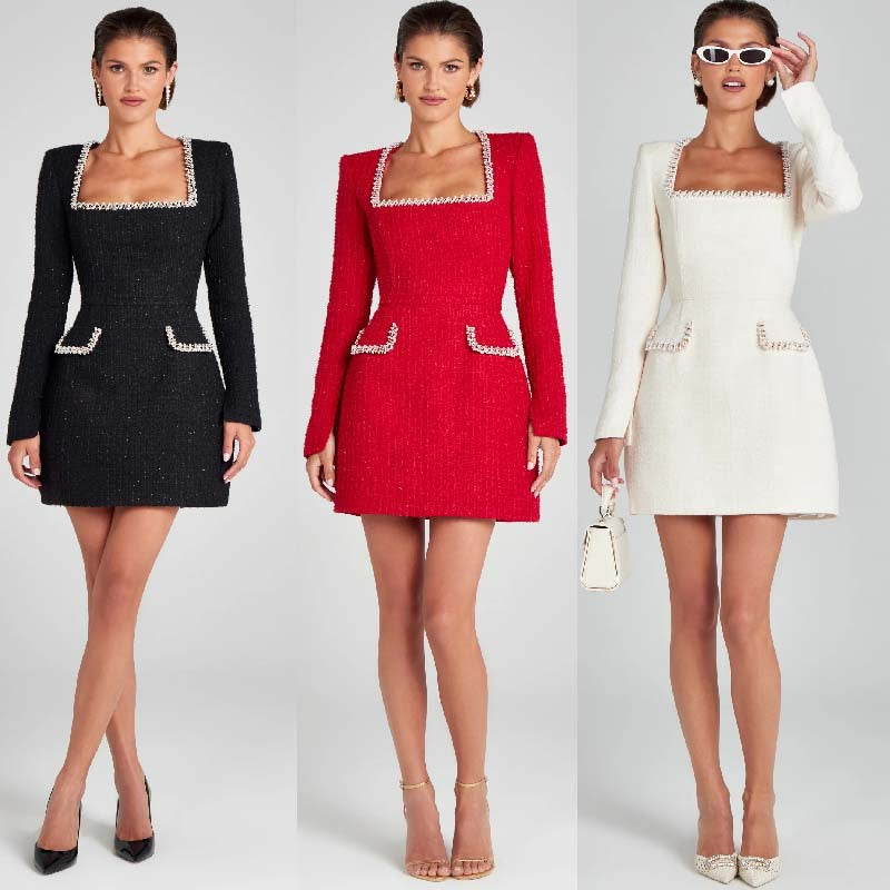 2025 NEW Elegant Fit  Flare Pearl UNeck Mini Dress