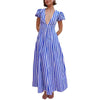 2025 NEW Trendy EuropeanStyle Striped Bubble Sleeve Maxi Dress