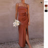 2025 NEW Summer Womens European Style Solid Color Slit Dress