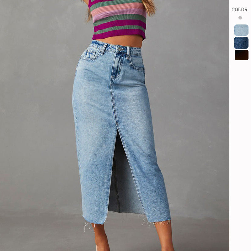 2025 NEW Sultry Slit Denim Skirt Global Chic Spring 