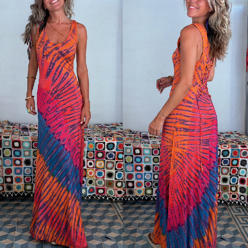 2025 NEW Summer Sexy Print TieBack Dress Europe  USA