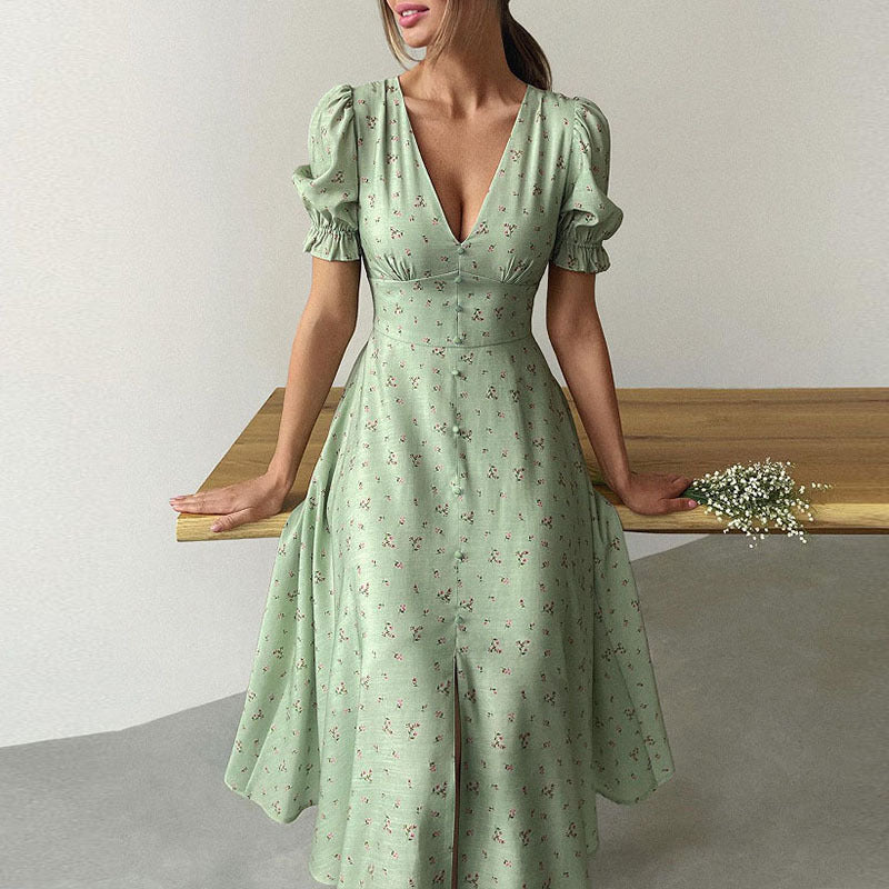 2025 Women Spring VNeck Floral Midi Dress